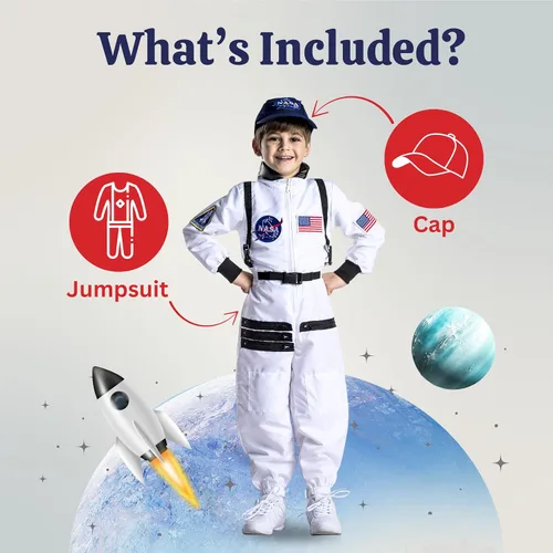 Vista 2 de Dress Up America Kids NASA Astronaut Costume – Orange Space Suit with Cap – Realistic Halloween & Dress-Up Outfit