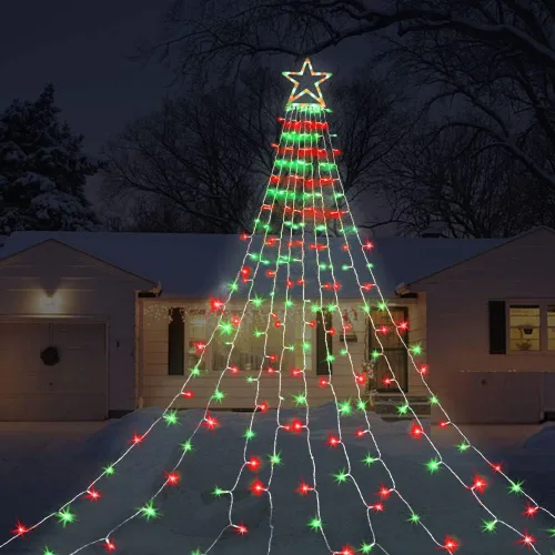 Vista 16 de Luces de Cadena de Estrella de Navidad, 320 Luces LED de Cascada para Árbol con Estrella Superior de 13", 8 Modos de Iluminación para Interiores