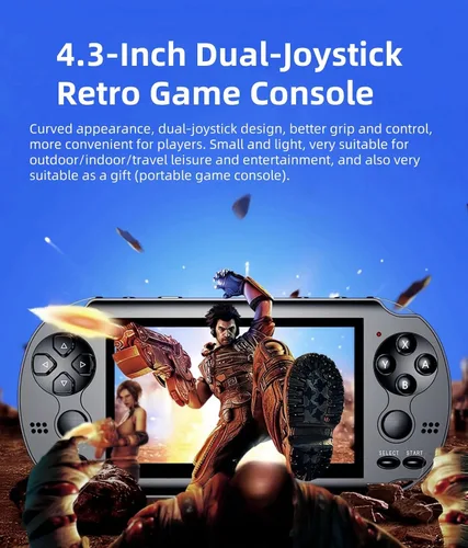 Vista 2 de TAQY 4.3 inch Dual Joystick Video Game Console Built-in 2000 Games Multiple Simulators Support MP4/TV OUT Travel Portable Retro Game Console