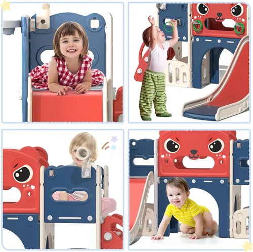 Vista 3 de NYEEKOY Juego de tobogán y escalador 9 en 1 para niños pequeños, independiente para interiores y exteriores, tobogán para niños de 1 a 8 años, patio