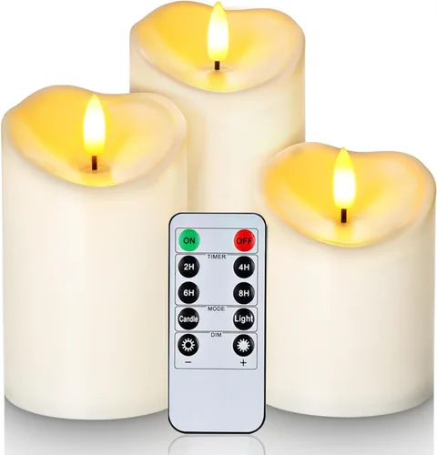 Vista 9 de Homemory Velas sin llama color burdeos, velas parpadeantes impermeables sin llama, velas LED de pilar para exteriores operadas por batería