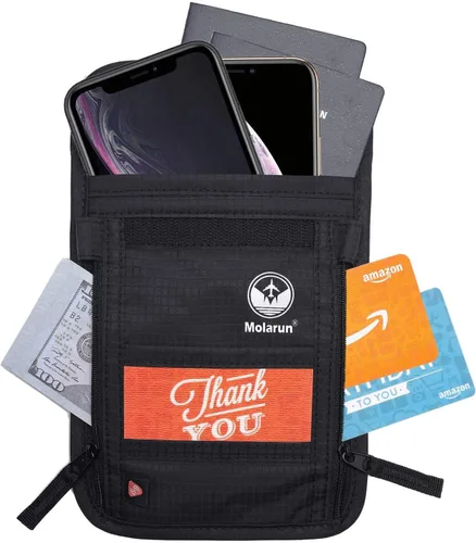Vista 3 de RFID Bloqueo Stash Cuello Billetera, Pasaporte Titular Bolsa De Viaje Para Mujeres Hombres - Negro, Negro -, Cartera Rfid