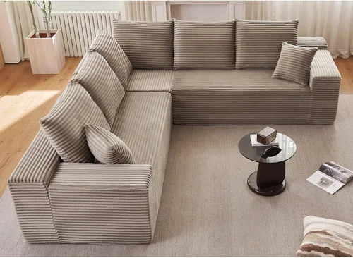 Vista 54 de Sofá modular de 96 pulgadas en forma de L, sofá modular de 3 asientos, sofá modular de pana de espuma viscoelástica sin hueso para sala de estar