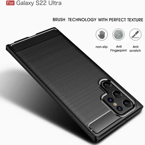 Vista 4 de Funda para Samsung Galaxy S22 Ultra - Textura de fibra de carbono, antiarañazos, absorción de golpes (negro)
