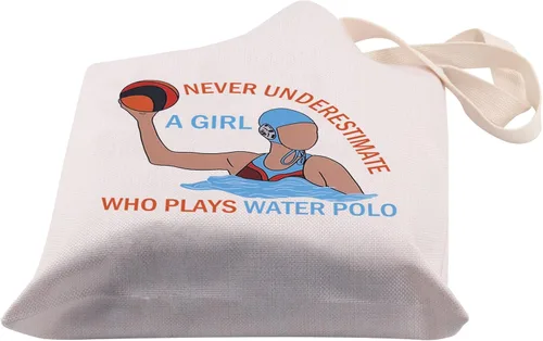 Vista 5 de BDPWSS Regalos de waterpolo de agua, regalo de entrenador de jugador de waterpolo, nunca subestimes a A Who Plays Water Polo Bolsa de lona