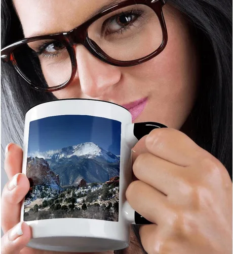 Vista 2 de 3dRose mug_38673_4 "Colorado Mountains Pikes Peak" - Taza negra de dos tonos, 11 onzas, multicolor Blanco