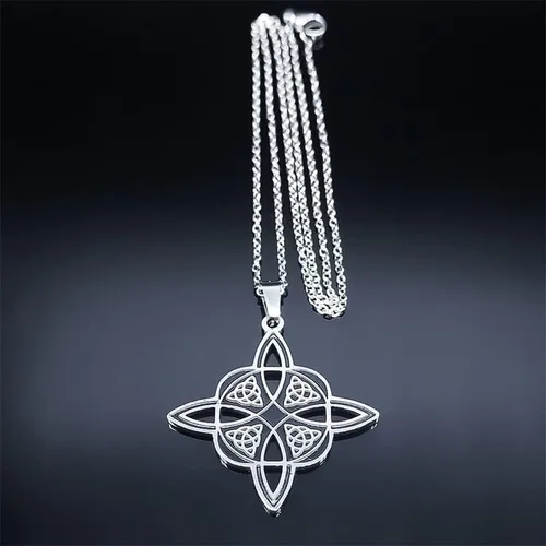 Vista 2 de Witchcraft Witch's Knot Necklace for Women Men Stainless Steel Triquetra Ancient Amulet Necklaces Jewelry Gifts Nudo De Bruja