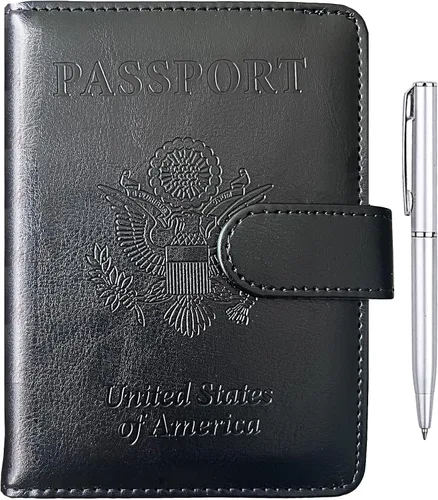Vista 11 de TIGARI Portapasaporte para Viaje Mujeres Hombres, Funda de Pasaporte de Cuero PU, Estuche Protector Impermeable, Organizador de Documentos A-Negro