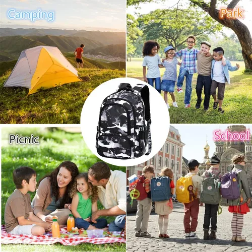 Vista 7 de Mochila de camuflaje para niños, mochila ligera de camuflaje para escuela primaria, mochila para escuela secundaria, mochila repelente al agua