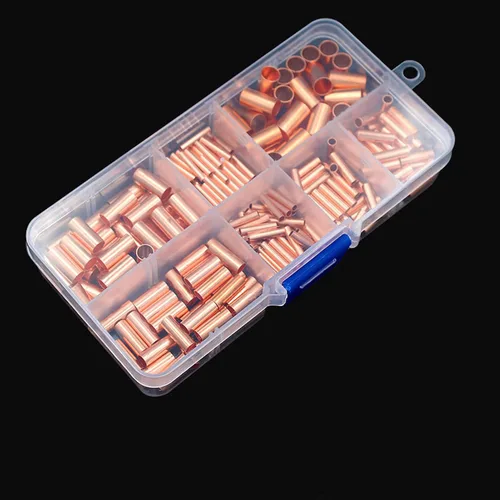 Vista 7 de Kit de virolas de alambre de 250 piezas, 7 tamaños, conector de crimpado de cobre, no aislado, kit surtido de terminales eléctricos a tope