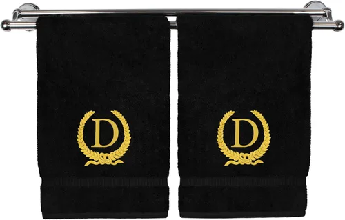 Vista 105 de Toalla de mano con monograma, regalo personalizado, 16 x 30 pulgadas, letra blanca bordada con diseño de corona en toalla negra, extra absorbente