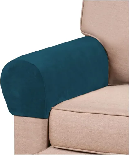 Vista 12 de Paquete de 2 fundas elásticas de terciopelo para reposabrazos, fundas antideslizantes para sofá, protectores elásticos suaves para sala de estar