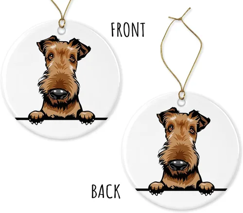 Vista 3 de Adorno de decoración de Navidad – Adorno de perro Airedale – Decoración de Feliz Navidad – Adorno de recuerdo Airedale impreso en ambos lados