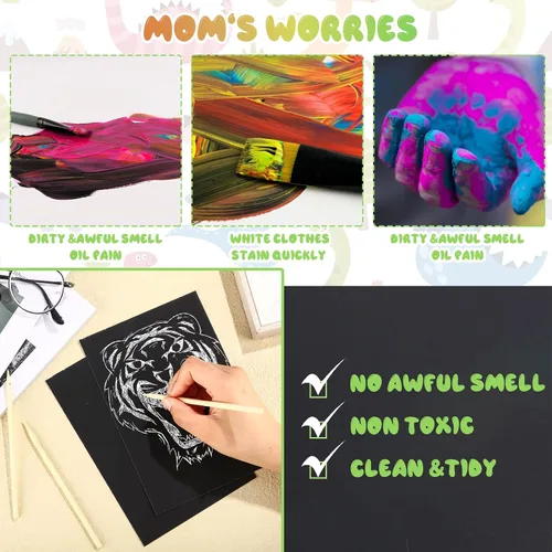 Vista 4 de Gersoniel Juego de 60 piezas de papel para rascar para adultos, kit de rascador de 7.2 x 5 pulgadas, papel negro para rascar, suministros de arte