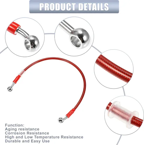 Vista 4 de X AUTOHAUX 19.7 in 19.69 "Longitud 0.394 in ID motocicleta freno hidráulico tubo manguera aceite 28 ° 0 ° cable trenzado de acero inoxidable