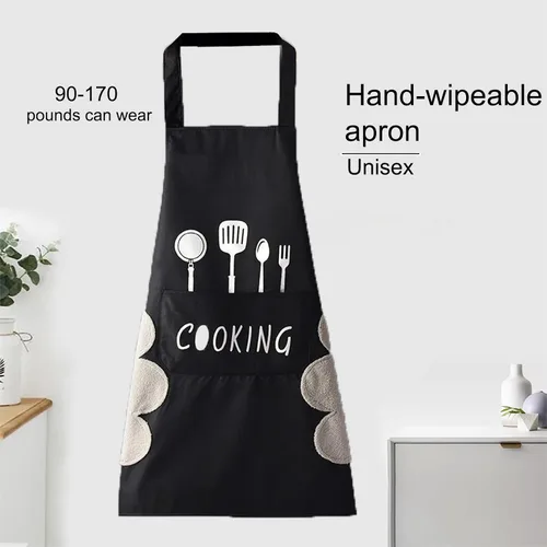 Vista 3 de Delantal profesional para cocinar con bolsillos, para hombres y mujeres, delantales con peto, resistentes al agua y al aceite, 1 paquete