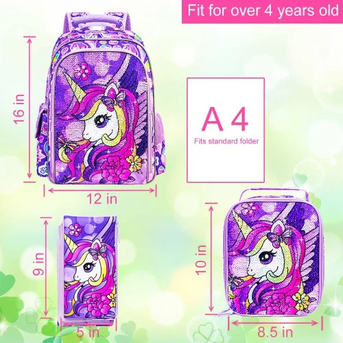 Vista 4 de ZLYERT Mochila para niñas y niños, mochila de dinosaurio y unicornio para estudiantes de preescolar primaria, mochilas para niños de 16 pulgadas