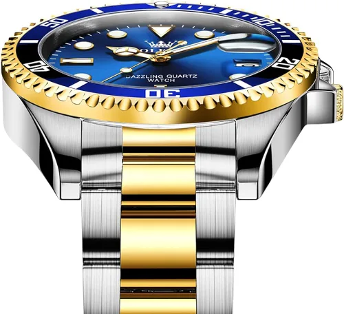 Vista 4 de OLEVS Relojes analógicos de cuarzo para hombre a la moda impermeables con correa de acero inoxidable ventana de día para hombre