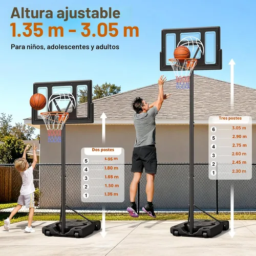 Vista 5 de Yohood Aro de baloncesto para exteriores ajustable de 10 pies, sistema de portería de baloncesto portátil para niños, jóvenes y adultos en patio