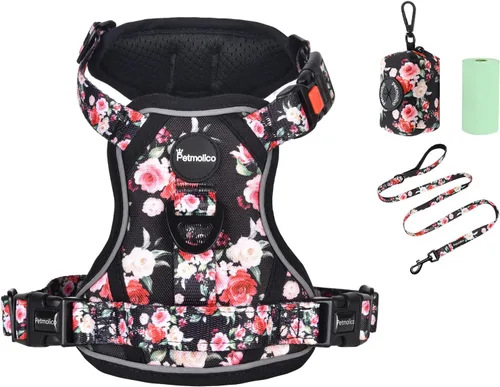 Vista 12 de Petmolico Juego de arnés para perro sin tirones con accesorio de correa, asa de fácil control, chaleco reflectante para razas pequeñas, chaleco