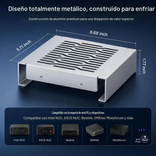 Vista 3 de Mini soporte de aluminio del refrigerador de la PC con el ventilador de Plateado