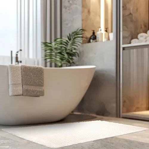 Vista 7 de Tapete de baño con tejido gofre, tapete de ducha, textura de punto tejido antideslizante, tapete de baño neutro de 20 x 31 pulgadas, lavable a Marrón