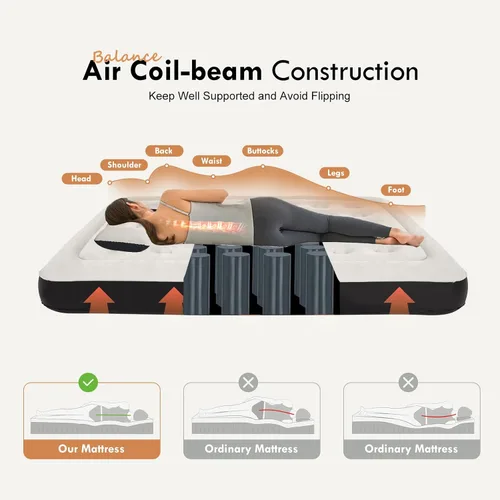 Vista 2 de Cama inflable de colchón de aire tamaño Queen con cabecero y almohadas, sofá cama inflable