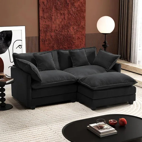 Vista 20 de Ihanherry - Sofá de nube de 3 plazas en L, modular, de asiento profundo, para sala de estar, cómodo cojín de asiento tapizado de doble capa, tela