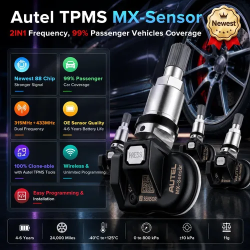 Vista 2 de Autel TPMS MX Sensor 315 433Mhz 2en1 Sensores de Neumáticos, Nivel OE Presión-Liberación Universal 100% Programable por TPMS Tool TS408S TS501 PRO