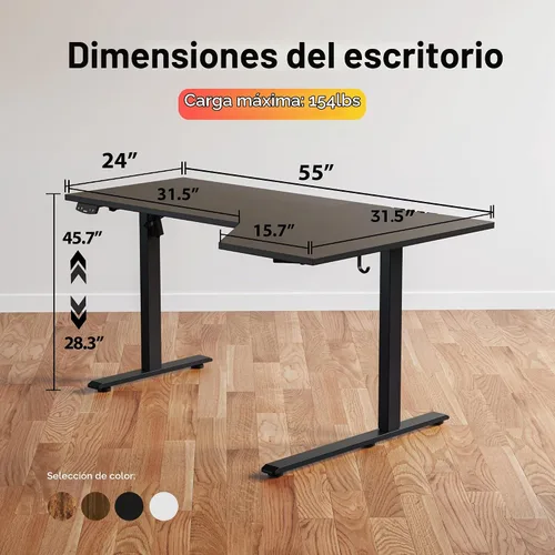 Vista 3 de Agilestic - Escritorio Eléctrico de Pie, Escritorio Ajustable en Altura de 55 Pulgadas en Forma de L, Escritorio para Sentarse y Pararse