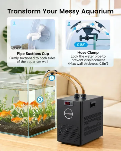 Vista 5 de BAOSHISHAN 1/13 HP Enfriador de acuario 26 galones 100L sistema de refrigeración por agua Quiet Compressor Refrigeration, Precise Cooling Aquarium