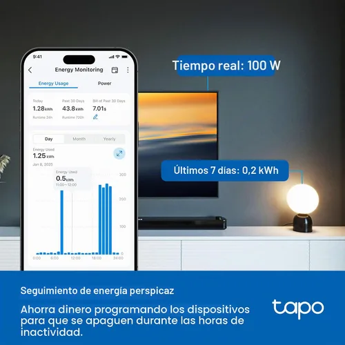 Vista 3 de Tapo Regleta de Alimentación Inteligente Wi-Fi - 6 Tomas Inteligentes Controladas Individualmente y 3 Puertos USB con Protección contra