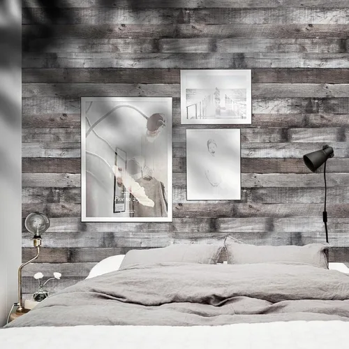 Vista 7 de Papel tapiz de madera vintage para despegar y pegar de 17.3"×80" gris/negro, papel de contacto de madera rústica, papel tapiz extraíble, papel