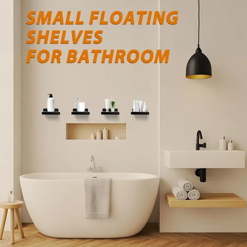 Vista 4 de Estante pequeño de pared, mini estantes flotantes para pared de 4 pulgadas, juego de 4, estante de decoración de exhibición para dormitorio, baño