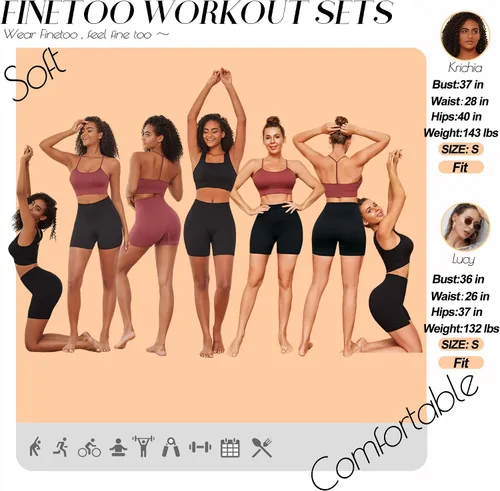 Vista 6 de Conjuntos de entrenamiento para mujer, 4 piezas, sin costuras, brasier deportivo de cintura alta, pantalones cortos para yoga, gimnasio, conjunto