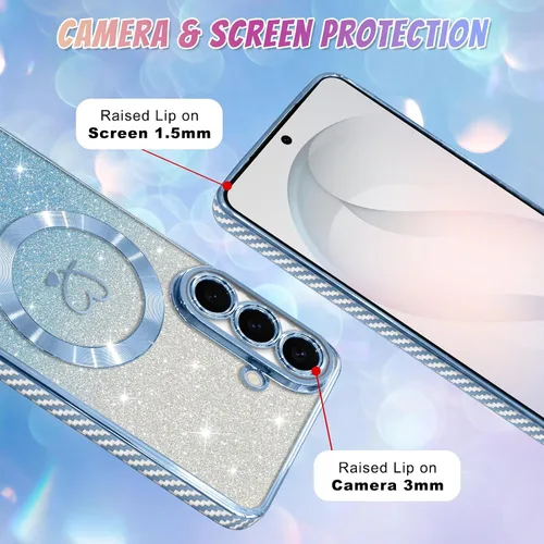 Vista 744 de Bonoma - Funda compatible con Samsung Galaxy S21 Plus, diseño de corazón con purpurina, color rosa Support for MagSafe, Plating Magnetic Case TPU