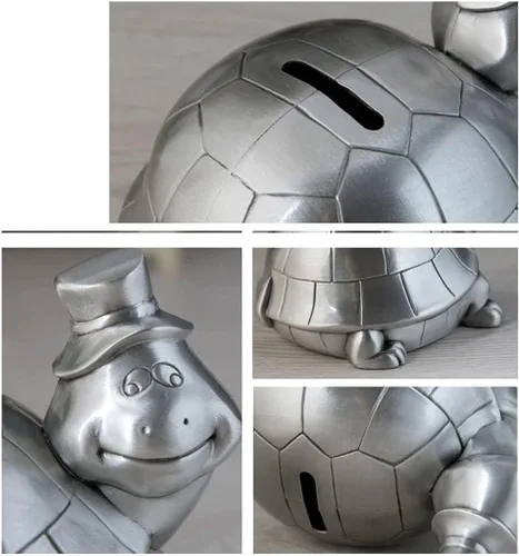 Vista 5 de Alcancía decorativa de longevidad, alcancía de tortuga, aleación de zinc, caja de dinero de metal retro, juego creativo para niños, niñas y niños