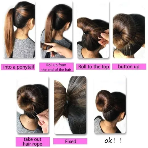 Vista 6 de 3 piezas de herramientas de peinado de cabello para mujer: moldeador de anillo de espuma para el cabello, accesorio de moño para el cabello, anillo