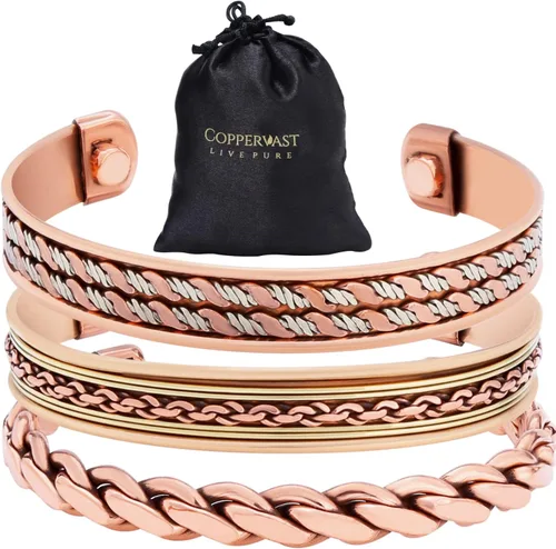 Vista 11 de Coppervast Pulseras de cobre para hombre y mujer Juego de 3 con bolsa de regalo Hecho a mano 100% cobre