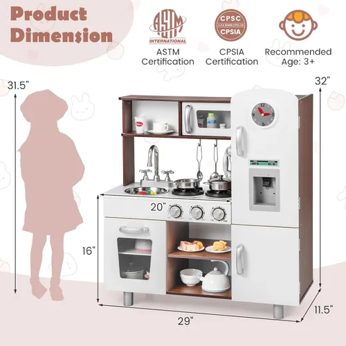 Vista 8 de Costzon Juego de cocina para niños, cocina de simulación para niños pequeños con utensilios, horno, gabinetes, grifo, fregadero, teléfono