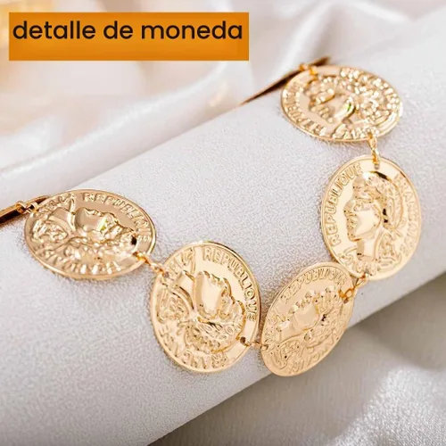 Vista 5 de Yalice Cabeza de moneda dorada, diadema elástica, diadema india, accesorios para el cabello de la frente de los años 20 para mujer