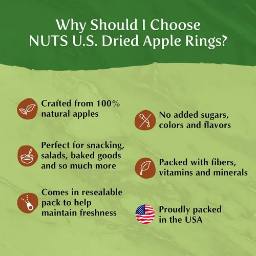 Vista 5 de NUTS U.S. - Anillos de manzana seca, sin azúcar añadido, sin color artificial, textura masticable, sin OMG, jugoso y natural (1 libra)