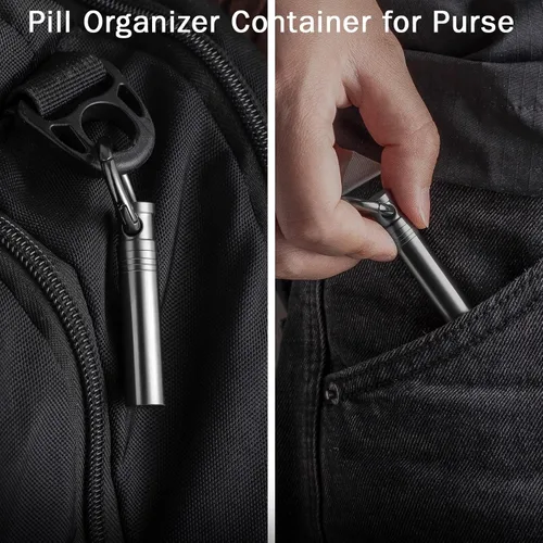 Vista 5 de TISUR Pastillero pequeño de bolsillo, pastillero de viaje de metal de titanio, contenedor organizador de pastillas portátil para bolso, llavero