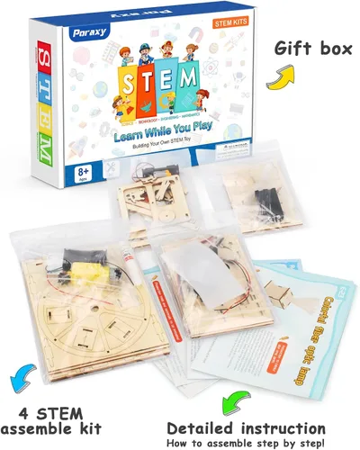 Vista 9 de Poraxy Kits STEM 4 en 1 para niños de 8 a 10 años, kits de ciencia proyectos de construcción para niños, juguetes STEM para niños y niñas de 8 a 13