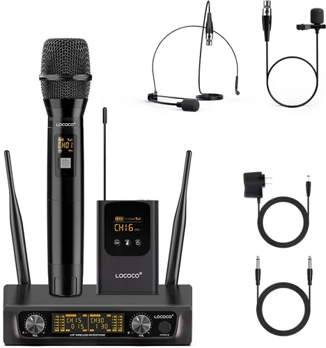 Vista 10 de Auriculares con Micrófono Inalámbrico Doble Profesional: Micrófono Inalámbrico de Diadema para Dos Personas, Micrófono de Diadema y de Mano 2 en 1