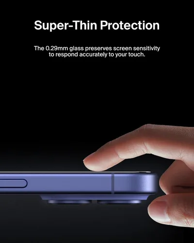 Vista 6 de Belkin ScreenForce InvisiGlass - Protector de pantalla de privacidad para iPhone 16 Plus, protección contra impactos resistente a los arañazos