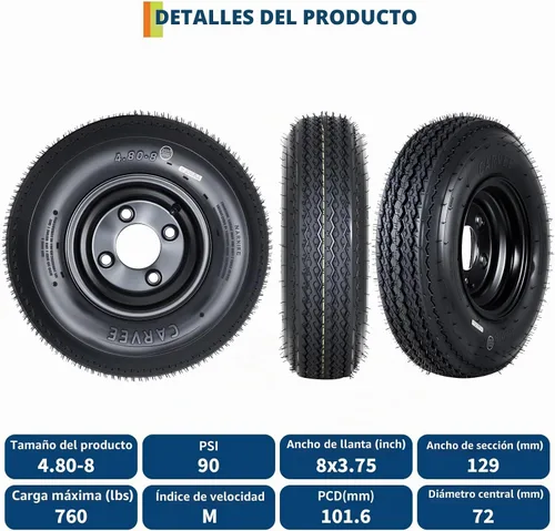 Vista 2 de Garvee 2-Pack 4.80-8 4.80x8 Trailer Tires with 8" Rims