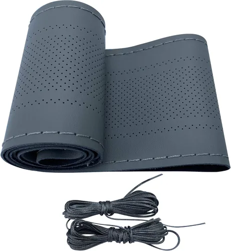 Vista 7 de Carodi Funda de volante de piel, diseño transpirable y antideslizante, sensación suave y cómoda, universal, 15 pulgadas, para auto, con costura Beige