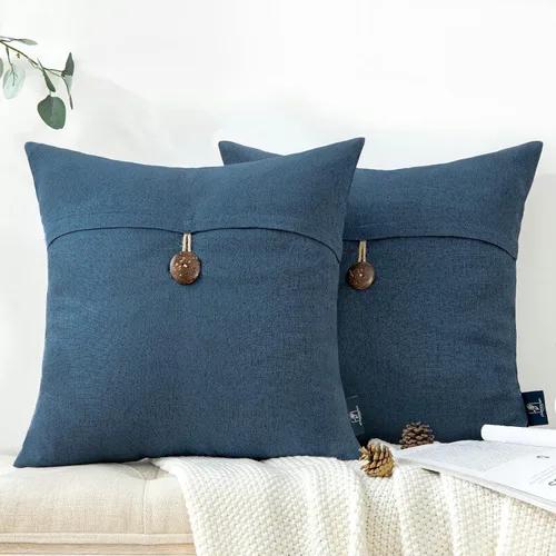 Vista 20 de Phantoscope - Juego de 2 fundas de almohada decorativas estilo campestre, de botón de coco premium y lino vintage, color blanco hueso, para sofá