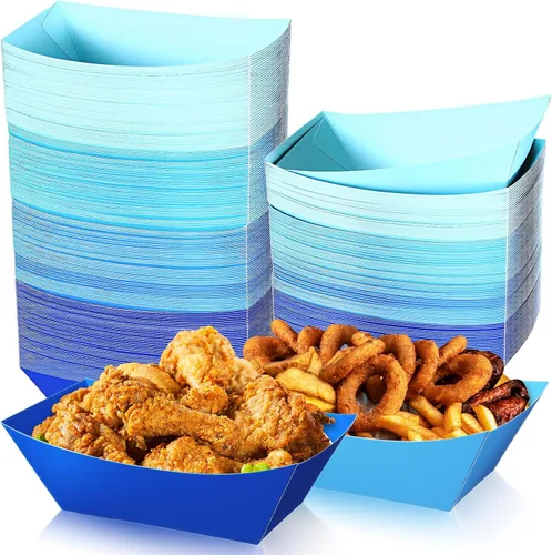 Vista 9 de Uiifan 200 bandejas de papel desechables para alimentos y barcos, resistentes a la grasa, bandeja de cartón para perros calientes, soporte para Azul